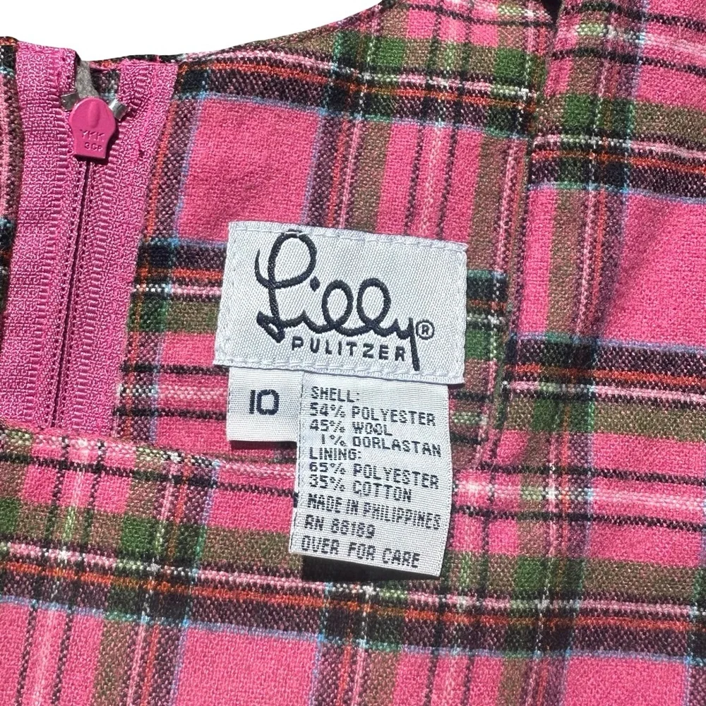 Lilly Pulitzer Girls Vintage Pink Plaid Wool Blend Dress Size 10